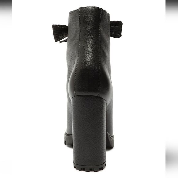 New Schutz Zara fur lined Winter black Leather Ankle Boots high block heels 7 B - Picture 9 of 12